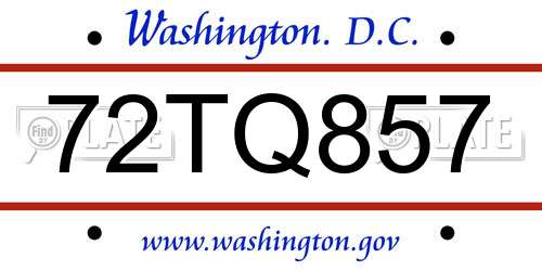 72TQ857 District Of Columbia License Plate