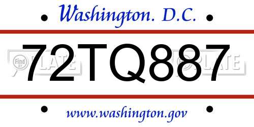 72TQ887 District Of Columbia License Plate
