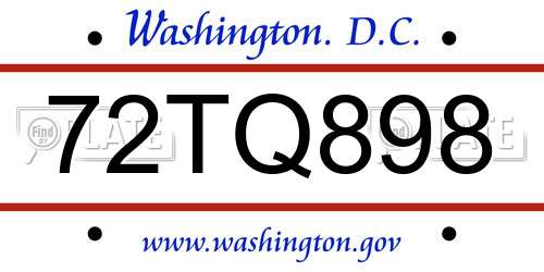 72TQ898 District Of Columbia License Plate
