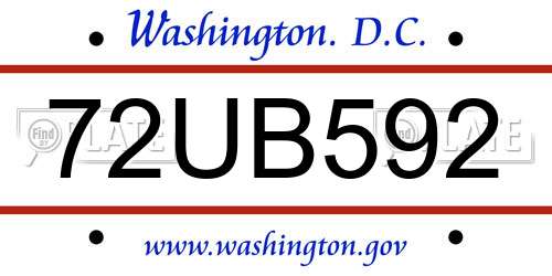 72UB592 District Of Columbia License Plate