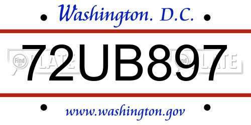 72UB897 District Of Columbia License Plate