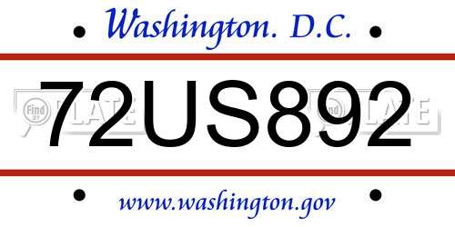 72US892 District Of Columbia License Plate