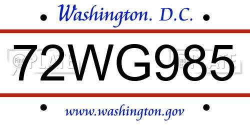 72WG985 District Of Columbia License Plate