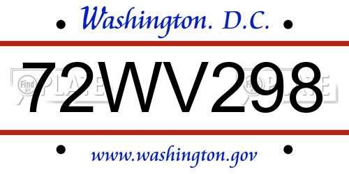 72WV298 District Of Columbia License Plate