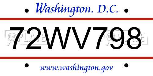 72WV798 District Of Columbia License Plate