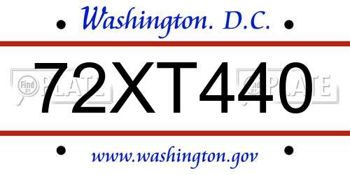 72XT440 District Of Columbia License Plate