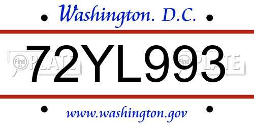 72YL993 District Of Columbia License Plate