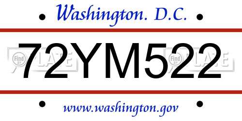 72YM522 District Of Columbia License Plate