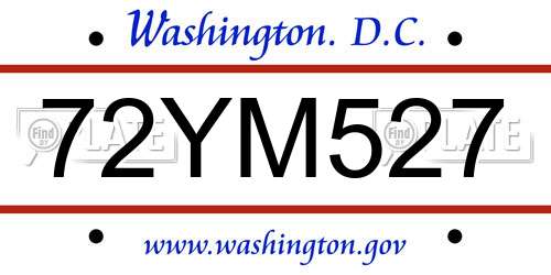 72YM527 District Of Columbia License Plate