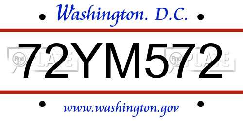 72YM572 District Of Columbia License Plate