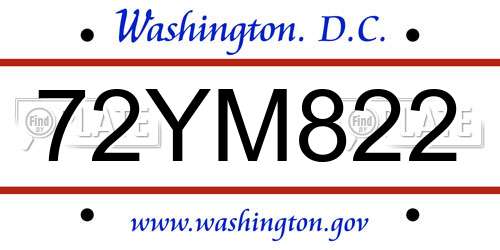 72YM822 District Of Columbia License Plate