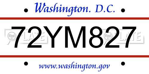 72YM827 District Of Columbia License Plate