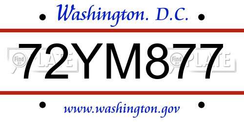 72YM877 District Of Columbia License Plate