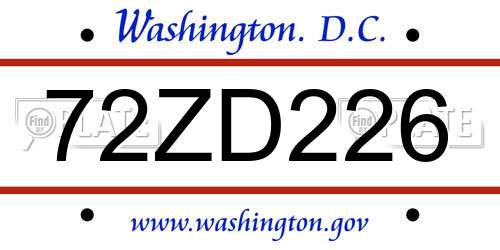 72ZD226 District Of Columbia License Plate