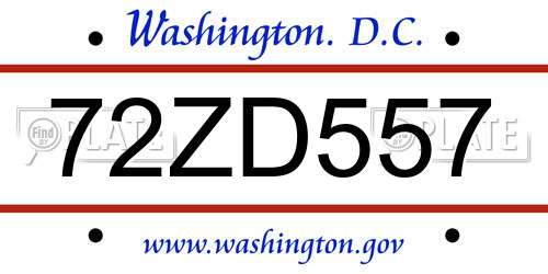 72ZD557 District Of Columbia License Plate