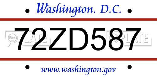 72ZD587 District Of Columbia License Plate
