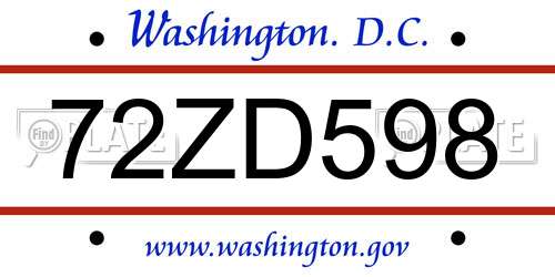 72ZD598 District Of Columbia License Plate