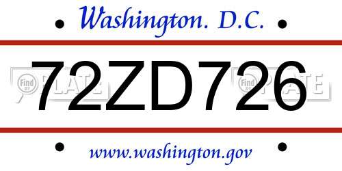 72ZD726 District Of Columbia License Plate