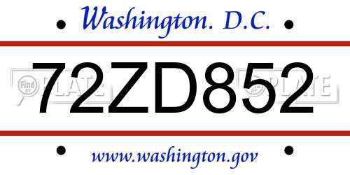 72ZD852 District Of Columbia License Plate