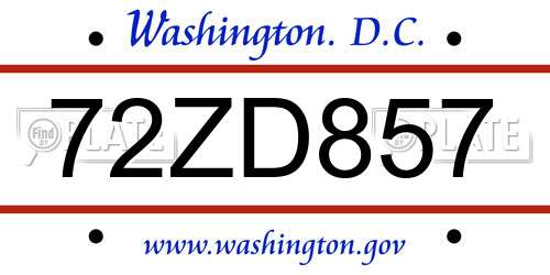 72ZD857 District Of Columbia License Plate