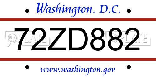 72ZD882 District Of Columbia License Plate