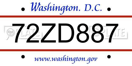 72ZD887 District Of Columbia License Plate