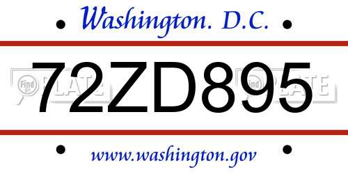 72ZD895 District Of Columbia License Plate