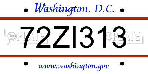 72ZI313 District Of Columbia License Plate