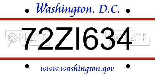 72ZI634 District Of Columbia License Plate