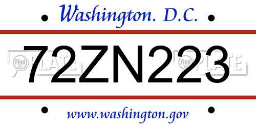 72ZN223 District Of Columbia License Plate