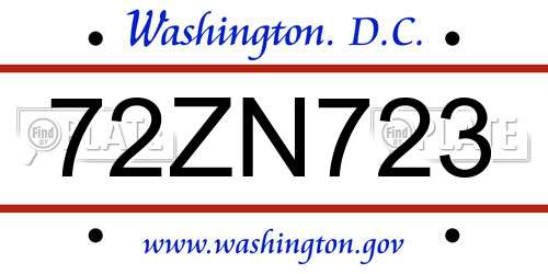 72ZN723 District Of Columbia License Plate