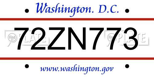 72ZN773 District Of Columbia License Plate