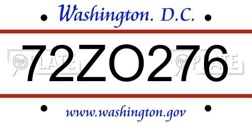 72ZO276 District Of Columbia License Plate