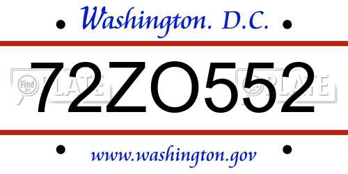 72ZO552 District Of Columbia License Plate