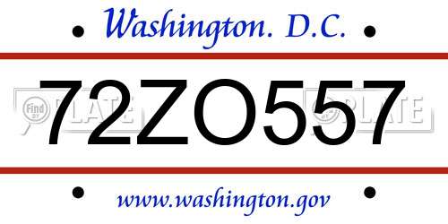 72ZO557 District Of Columbia License Plate