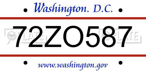 72ZO587 District Of Columbia License Plate