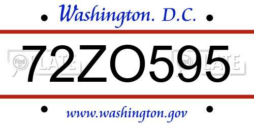 72ZO595 District Of Columbia License Plate