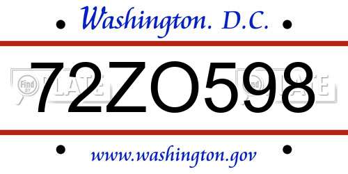 72ZO598 District Of Columbia License Plate