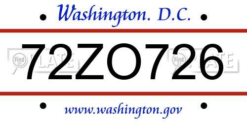72ZO726 District Of Columbia License Plate