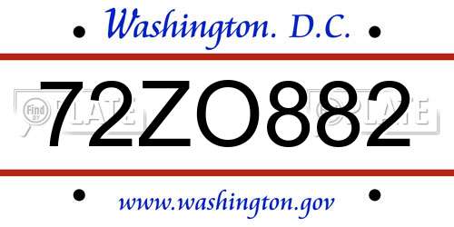 72ZO882 District Of Columbia License Plate