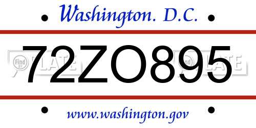 72ZO895 District Of Columbia License Plate