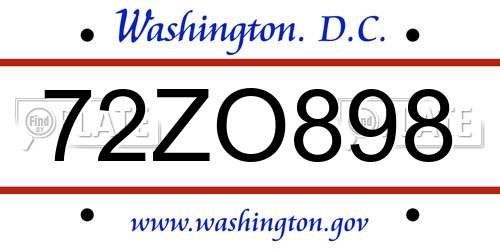 72ZO898 District Of Columbia License Plate