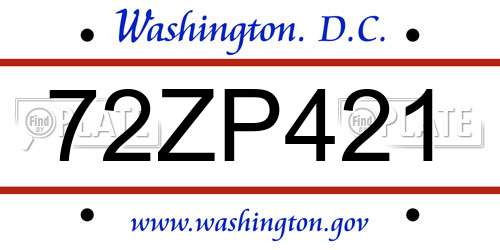 72ZP421 District Of Columbia License Plate