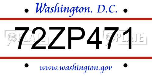 72ZP471 District Of Columbia License Plate