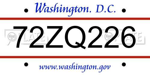 72ZQ226 District Of Columbia License Plate