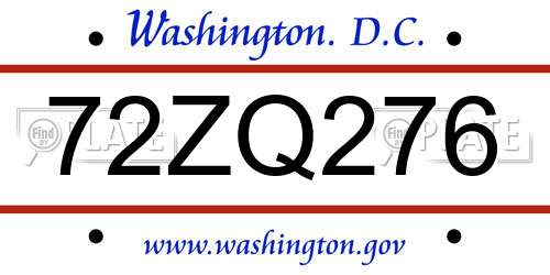 72ZQ276 District Of Columbia License Plate