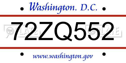 72ZQ552 District Of Columbia License Plate