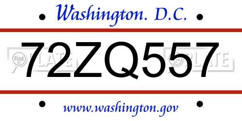 72ZQ557 District Of Columbia License Plate