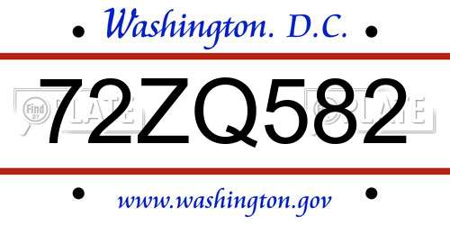 72ZQ582 District Of Columbia License Plate