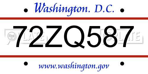 72ZQ587 District Of Columbia License Plate